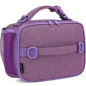 flowfly kids lunch bag, durable insulated school lunch box with shoulder strap and bottle holder, water-resistant thermal small lunch cooler tote for teen boys & girls,purple