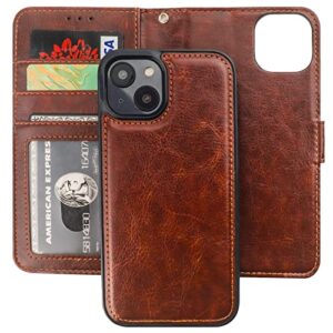 bocasal detachable wallet case for iphone 14 rfid blocking card slots holder premium pu leather magnetic kickstand shockproof wrist strap removable flip protective cover 5g 6.1 inch (brown)