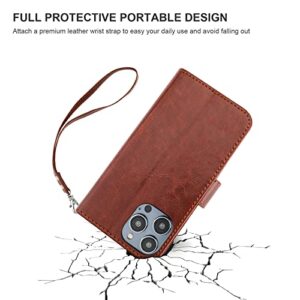 Bocasal Detachable Wallet Case for iPhone 14 Pro RFID Blocking Card Slots Holder Premium PU Leather Magnetic Kickstand Shockproof Wrist Strap Removable Flip Protective Cover 5G 6.1 inch (Brown)