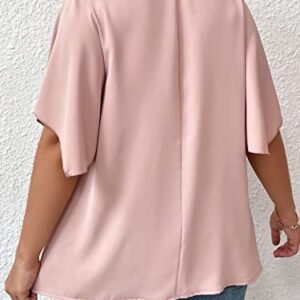 SOLY HUX Womens Plus Size Blouse Summer Tops V Neck Short Sleeve Casual Work Shirts Loose Flowy Blouses 2023 Solid Pink 3XL