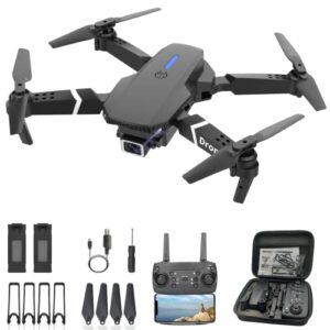 mocvoo drone with 1080p camera adults beginners kids, foldable rc quadcopter, toys gifts, fpv video, 2 batteries, carrying case, one key start, headless mode, waypoints fly, 360 degree flips, a-black