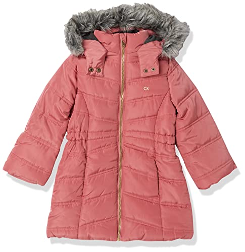 Calvin Klein Girls' Hooded Winter Puffer Jacket, Full-Length Heavy Weight Coat with Fleece Lining, Mauvewood, 5