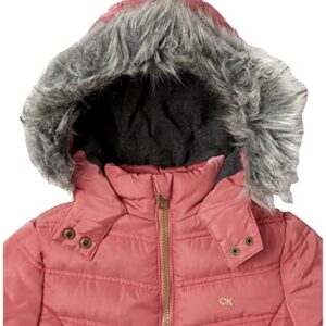 Calvin Klein Girls' Hooded Winter Puffer Jacket, Full-Length Heavy Weight Coat with Fleece Lining, Mauvewood, 5