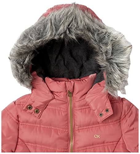 Calvin Klein Girls' Hooded Winter Puffer Jacket, Full-Length Heavy Weight Coat with Fleece Lining, Mauvewood, 5