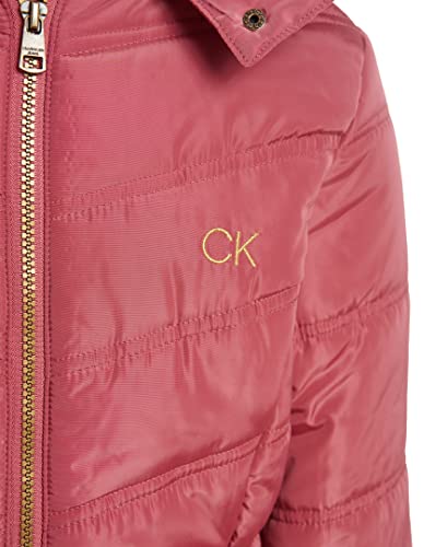 Calvin Klein Girls' Hooded Winter Puffer Jacket, Full-Length Heavy Weight Coat with Fleece Lining, Mauvewood, 5