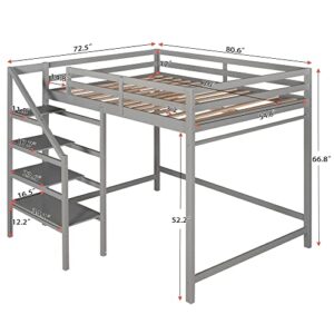 Harper & Bright Designs Full Size Loft Bed with Stairs and Hanging Rod, Wooden Full Loft Bed Frame with Storage Shelf, High Loft Beds for Kids Boys Girls Teens Dorm Bedroom (Full, Gray)