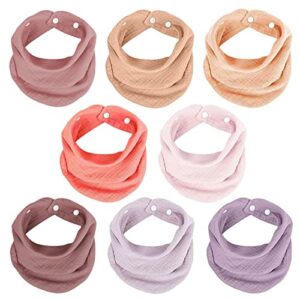 vomarhug muslin baby bibs for girls,100% cotton muslin drool bandana bibs,soft absorbent bibs for teething and drooling,adjustable snap,8 pack,solid color