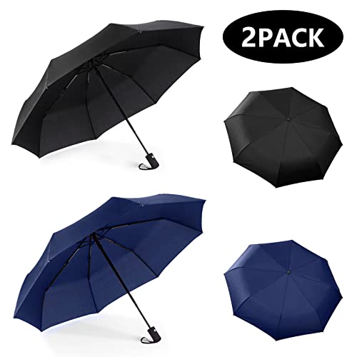 CYBYQ-Family 2 PACKS Travel Umbrella Compact Windproof Automatic Umbrellas for Rain Small Folding Strong and Portable Automatic Open and Close - Men and Women