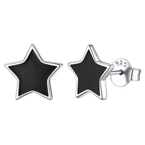 chicsilver 9mm simple small black stud earrings 925 sterling silver star earrings hypoallergenic black earrings for women sensitive ears