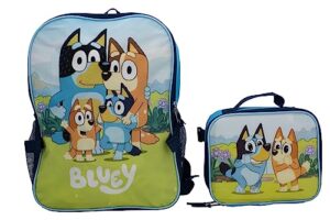 bluey 2 piece backpack set, pre-school girls & boys 16" travel bag, blue