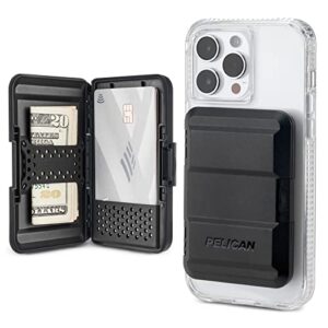 pelican magnetic wallet & card holder - heavy duty snap-on magsafe wallet - detachable hard shell lightweight iphone wallet - for iphone 14 pro max/ 14 pro/ 14/13 pro max/ 13 pro/ 12 pro max - black