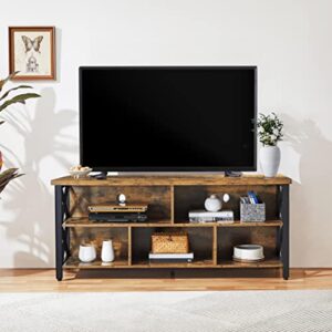 Yaheetech TV Stand for 65 Inch TV, Industrial Entertainment Center with 5 Storage Compartments, Rustic TV Console for Living Room Wood and Metal, Rustic Brown