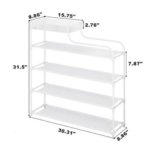 Sywhitta 4-Tier Shoe Rack Storage Organizer Shoe Shelf with Storage Box Multi-Function, Free Standing Shoe Racks High Capacity Shoe Organizer for Corridor, Living Room, Balcony, Bedroom, White