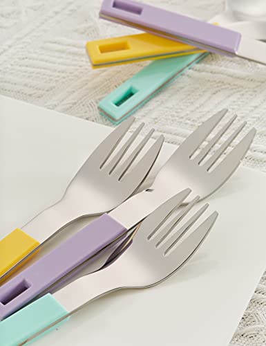 ANNOVA Children's Flatware 6 Pieces Kids Silverware - Stainless Steel - 3 x Safe Forks, 3 x Tablespoons - Toddler Utensils Without Knives for Lunch Box BPA Free Block (6 Pieces, Mix Color)