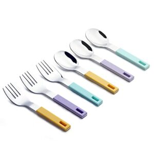 ANNOVA Children's Flatware 6 Pieces Kids Silverware - Stainless Steel - 3 x Safe Forks, 3 x Tablespoons - Toddler Utensils Without Knives for Lunch Box BPA Free Block (6 Pieces, Mix Color)