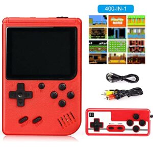 handheld game console with 400 fc games-retro game console- portable video game console, support for connecting tv & two players, 1020mah rechargeable battery. (red)