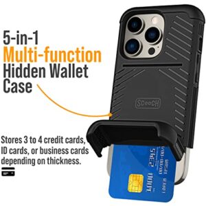 Scooch iPhone 14 Pro Case with Card Holder [Wingmate] iPhone 14 Pro Wallet Case with Hidden Card Slot and RFID Protection, Holds Up to 4 Cards, Military Grade Drop Protection, Black
