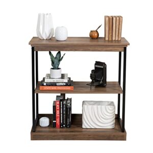 danya b. oslo contemporary industrial horizontal 3-tier etagere bookshelf – standing open 3-shelf bookcase unit – black iron metal & maple finish