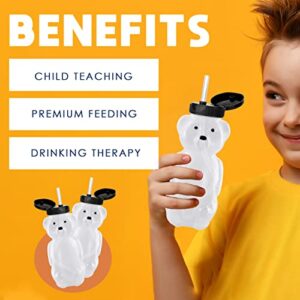 Honey bear straw cup set - 3 Honey Bear Cup w/ 3 extra Caps, bottle brush & Straw brush | Sippy cup Squeeze teddy Bear cup with straw, Talk therapy tools Honey bear drinking cup | honeybearcup baby