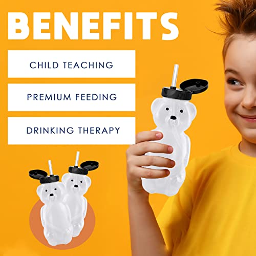 Honey bear straw cup set - 3 Honey Bear Cup w/ 3 extra Caps, bottle brush & Straw brush | Sippy cup Squeeze teddy Bear cup with straw, Talk therapy tools Honey bear drinking cup | honeybearcup baby