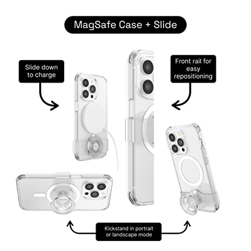 PopSockets iPhone 14 Pro Case with Phone Grip and Slide Compatible with MagSafe, Phone Case for iPhone 14 Pro, Wireless Charging Compatible- Clear