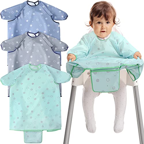 3 Pcs Coverall Baby Feeding Bib Long Sleeves Bib Attaches to Highchair Booster Seat Table Baby Smock for Eating Easy to Clean Baby Apron Neutral Weaning Bib for 6-36 Months Toddler Boys Girls Kids