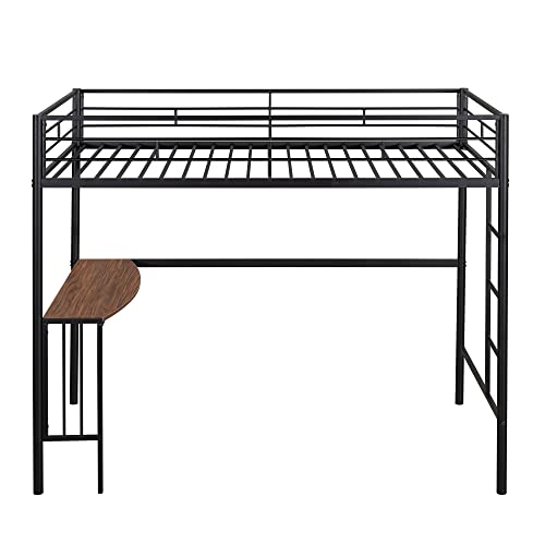 MOEO Twin Over Full Metal Bed with Desk and Ladder for Kids, Adults, Bedroom, Steel Bunk Bedframe w/Slats, No Box Spring Needed, White, Black