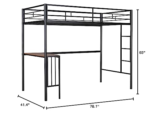 MOEO Twin Over Full Metal Bed with Desk and Ladder for Kids, Adults, Bedroom, Steel Bunk Bedframe w/Slats, No Box Spring Needed, White, Black