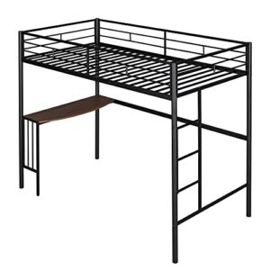 MOEO Twin Over Full Metal Bed with Desk and Ladder for Kids, Adults, Bedroom, Steel Bunk Bedframe w/Slats, No Box Spring Needed, White, Black