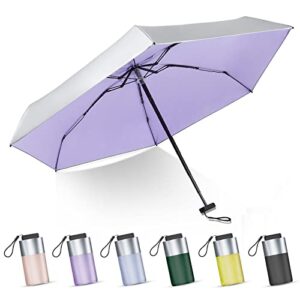 leagera mini umbrella for purse - upf 50+ uv blocker umbrella, small lightweight travel umbrella compact sun umbrella, women kids parasol umbrellas, silver&purple