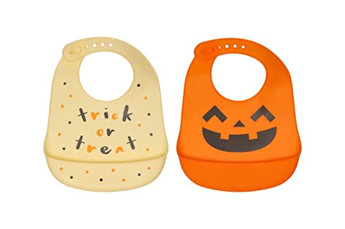 Kate & Milo Silicone Bib Set of 2, Halloween Silicone Bibs with Food Catcher, Soft Adjustable Fit Toddler Bibs, Dishwasher Safe Baby Bibs, Baby Feeding Accessory for New Parents and Expecting Parents