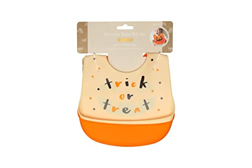 Kate & Milo Silicone Bib Set of 2, Halloween Silicone Bibs with Food Catcher, Soft Adjustable Fit Toddler Bibs, Dishwasher Safe Baby Bibs, Baby Feeding Accessory for New Parents and Expecting Parents