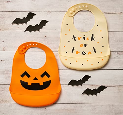 Kate & Milo Silicone Bib Set of 2, Halloween Silicone Bibs with Food Catcher, Soft Adjustable Fit Toddler Bibs, Dishwasher Safe Baby Bibs, Baby Feeding Accessory for New Parents and Expecting Parents