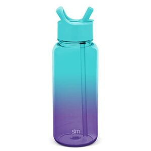simple modern 32oz water bottle with straw lid | reusable bpa-free tritan plastic lightweight sports bottles for gym | summit collection | tropical seas