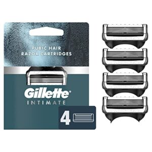 gillette intimate pubic hair razor cartridges, 4 razor blade refills, gentle and easy to use, dermatologist tested, with 2x lubrication