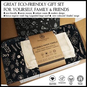 Homeostasis Living REusable Paper Towels with Cotton Wash Bag | Botanical-Charcoal Zero Waste Gift | Eco Friendly Paper Towels, Napkins Cloth Washable Reusable Paper Towel Roll, Paperless Paper Towels