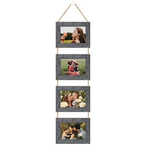 snzimtty hanging 4 picture frame collage 4x6,distressed wood farmhouse finish,four photo frame 4x6 with high definition glass for desk,grey wood grain