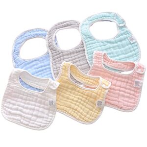 DOSMINE 6 Pack Baby Bibs Muslin Bibs Baby Drooling Bibs 8 Layer Bibs Unisex Baby Feeding Bibs Adjustable Teething Drooling Bibs for Boys Girls