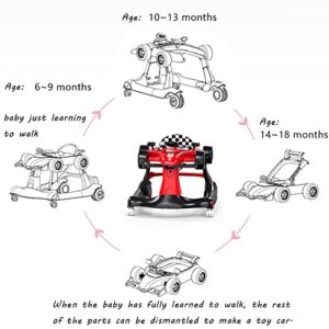 CAM2-KIDS 4-in-1 Baby Walker, Foldable Activity Walker with Adjustable Height & Speed, Music, Lights, Steering Wheel, Activity Baby Push Walker for Boys Girls Aged 6–18 Months (red)