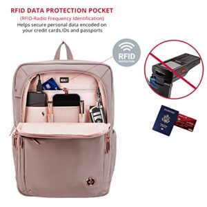 Swissdigital Design Katy Rose Laptop Backpack For Women，College Bookbags With USB Charging Port，Large Capacity Computer Backpacks For Work Business Lotus (SD1006F-82)