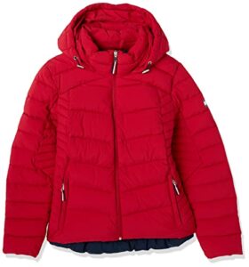 tommy hilfiger women hooded zip front short packable jacket, ruby crimson, large