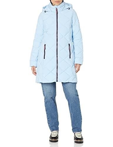 Tommy Hilfiger Women Quilted Hooded Solid, Cerulean, Medium