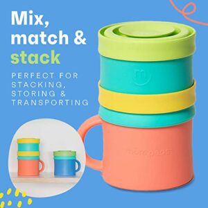 morepeas All-in-One Snack Cup & Bowl | Steam, Strain & Snack | Reversible Lid & Suction Base | No Mess Catcher Lid | Easy Grip Handle | Dishwasher, Microwave, Freezer Safe Silicone | Melon