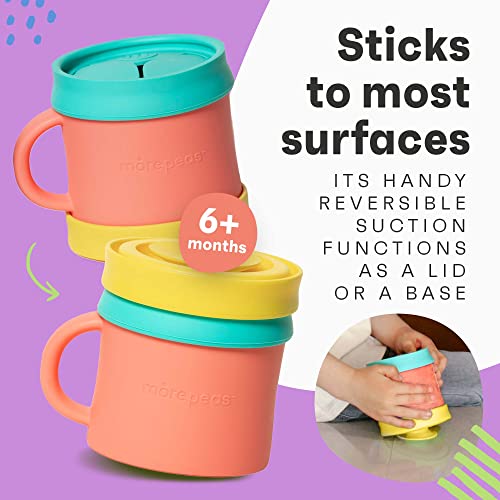 morepeas All-in-One Snack Cup & Bowl | Steam, Strain & Snack | Reversible Lid & Suction Base | No Mess Catcher Lid | Easy Grip Handle | Dishwasher, Microwave, Freezer Safe Silicone | Melon