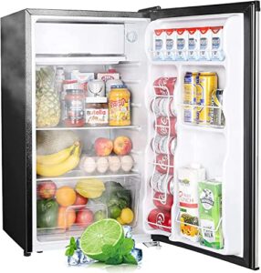 upstreman 3.2 cu.ft mini fridge with freezer, single door mini fridge, adjustable thermostat, mini refrigerator for dorm, office, bedroom, stainless steel-sr321