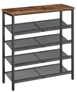 hoobro shoe rack, 5-tier shoe storage with adjustable mesh shelves, 16-20 pairs of shoes, stable and durable, spacious top, freestanding, metal, industrial, for entryway, closet, rustic brown bf12xj01