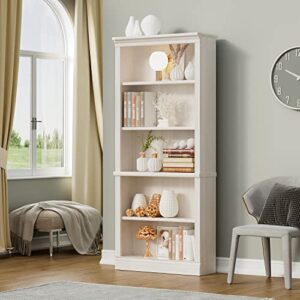 victone 5-shelf bookcase, wooden standing rack book storage shelves furniture selection for living room, bedroom, home office (white)