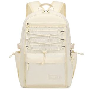 woyiyaan laptop backpack for women girls 15.6 inch mesh school bag, unisex student bookbag waterproof backpack for college work travel,beige