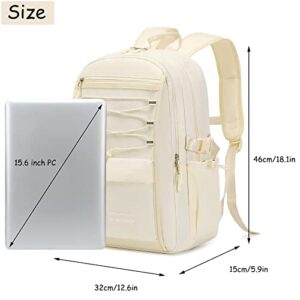 Woyiyaan Laptop Backpack for Women Girls 15.6 Inch Mesh School Bag, Unisex Student Bookbag Waterproof Backpack for College Work Travel,Beige