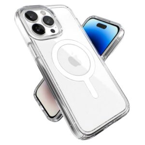 speck clear iphone 14 pro max case - slim, built for magsafe, scratch resistant & drop protection clear phone case - anti-yellowing - 6.7 inch iphone 14 pro max case - dual layer - gemshell